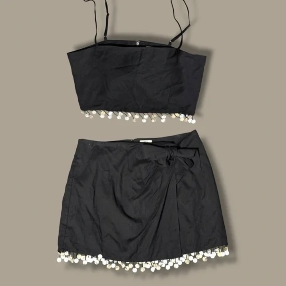 NWT Jason Wu Crop Tank & Wrap Skirt Set Mother of Pearl Embellished Beads Size 8 - Picture 9 of 12